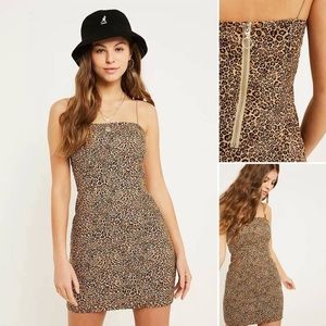 UO Colette Leopard Print Stretch Linen Mini Dress